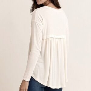 August Moon Cream Cotton Scoop Neck Sweater with Sheer Back